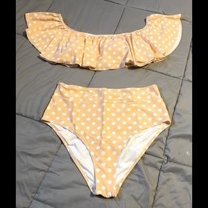 Cupshe XL off shoulder high waisted peach polka dot swimsuit